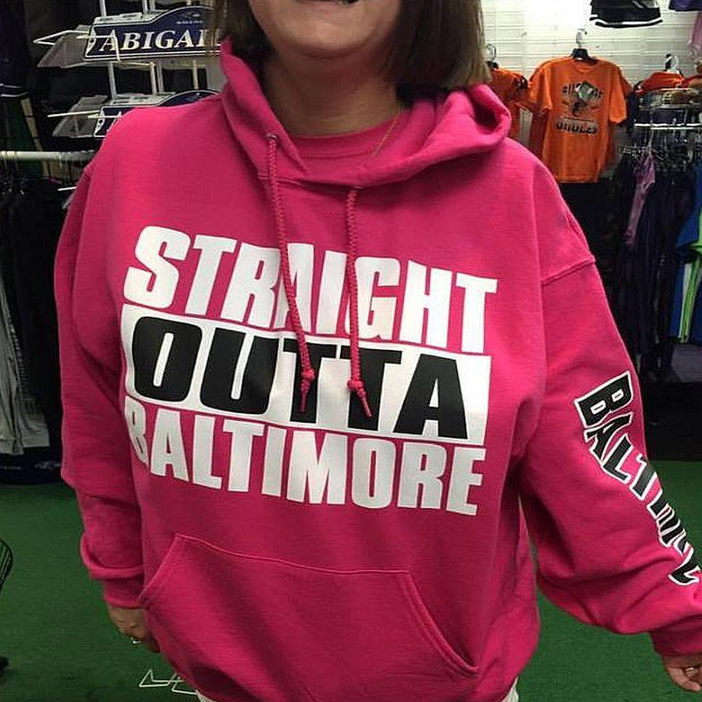 Straight Outta Baltimore Maryland Pink Hooded Sweatshirt