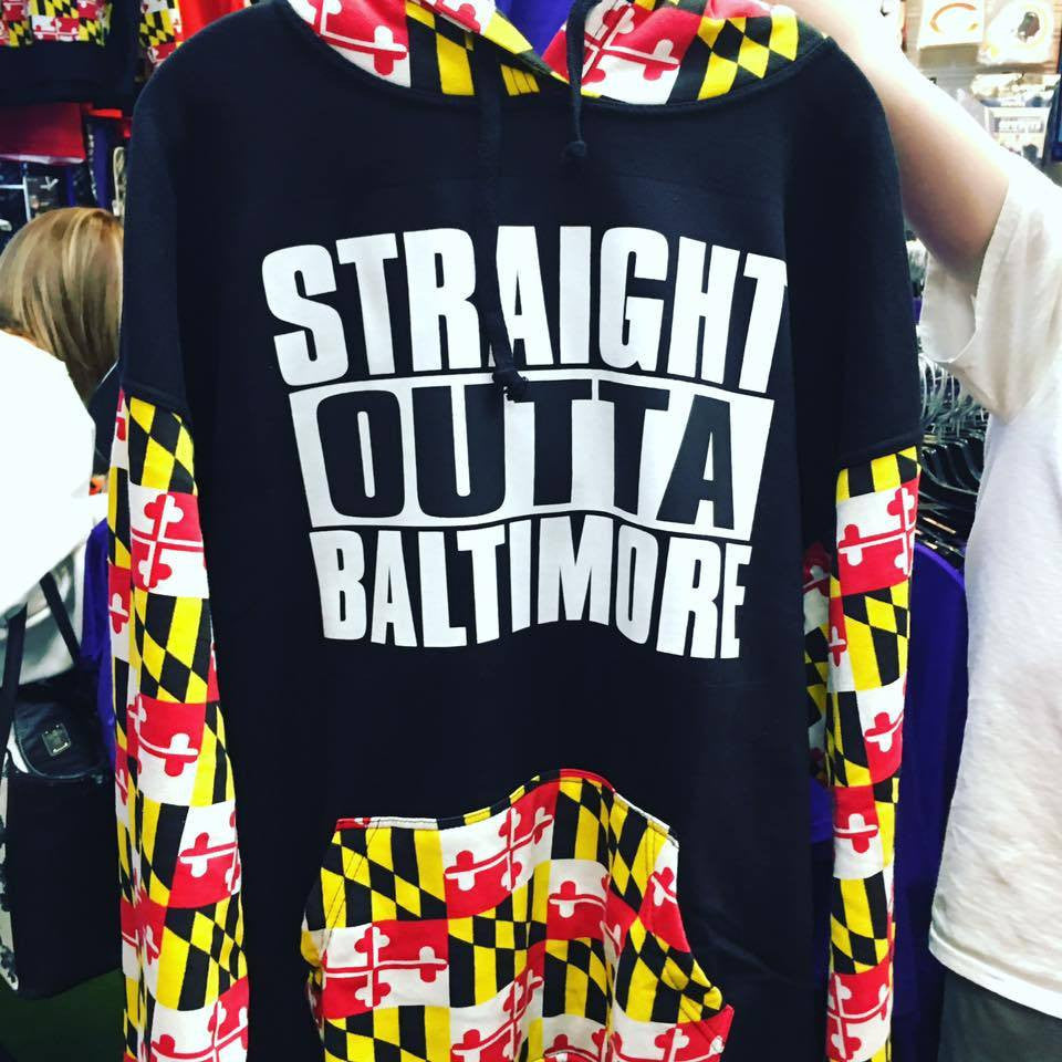 Straight Outta Baltimore Maryland State Flag Black Hooded Sweatshirt