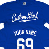 Custom Script with Personal Back T-Shirt - Baseball Tail Name and or Number
