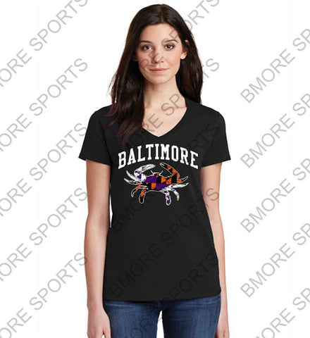 Baltimore Crab Ravens Orioles Black Ladies V Tshirt