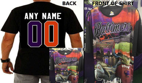 Custom Baltimore Ravens Orioles Split Baltimore Theme Sublimated Tshirt