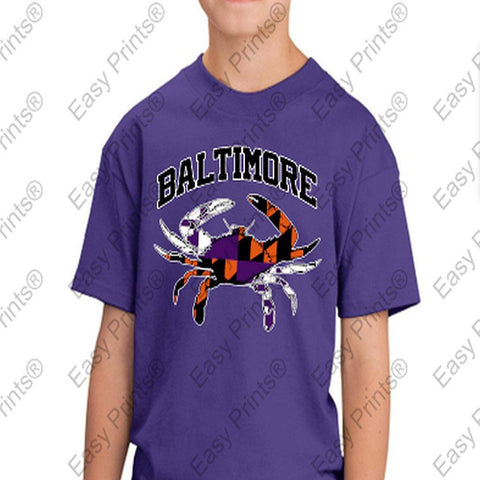 Baltimore Arch Flag Crab Ravens Orioles Colors Kids Tshirt Purple