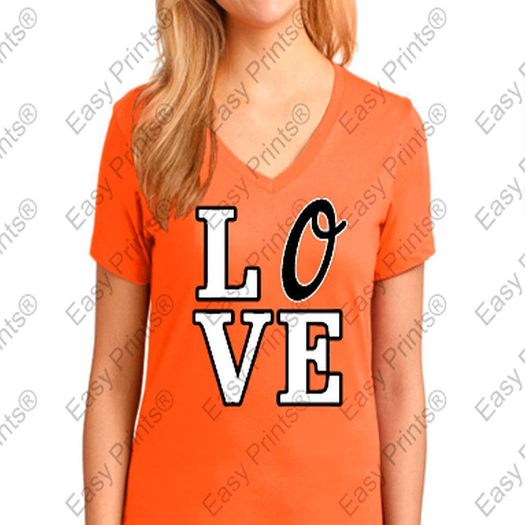 Raven Zone Baltimore's #1 Fanshop for Officially Licensed Baltimore Ravens  and Orioles T-Shirts, Apparel,Merchandise and Much More! Custom Orioles  Love Ladies Orange V T-Shirt – Raven Zone Sports