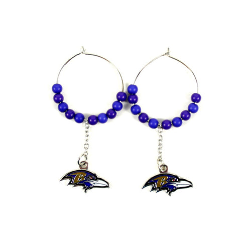 Baltimore Ravens Earrings - 1" Multi Bead Hoop Earrings