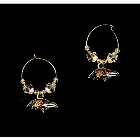 Baltimore Ravens Earrings - Clear Bead HOOP Style Dangle Earrings