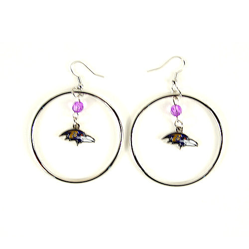 Baltimore Ravens Earrings - 2" Color Bead Hoop Earrings