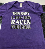 Custom This Baby Love Raven Football Baby Onesie Purple