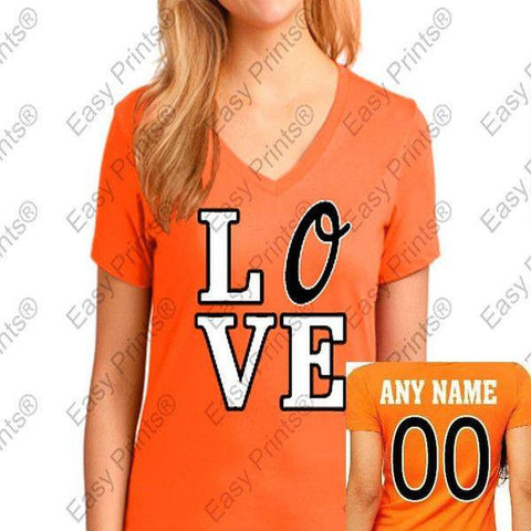 Custom Orioles Love Ladies Orange V T-Shirt