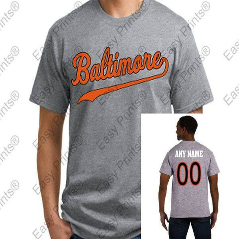 Custom Baltimore Baseball Script Gray Orioles T-Shirt