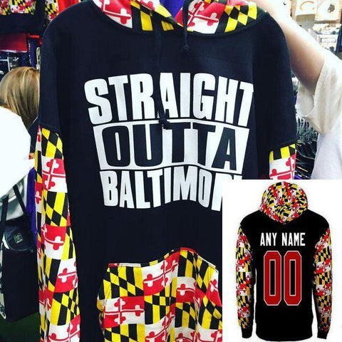 Custom Straight Outta Baltimore Maryland State Flag Black Hooded Sweatshirt