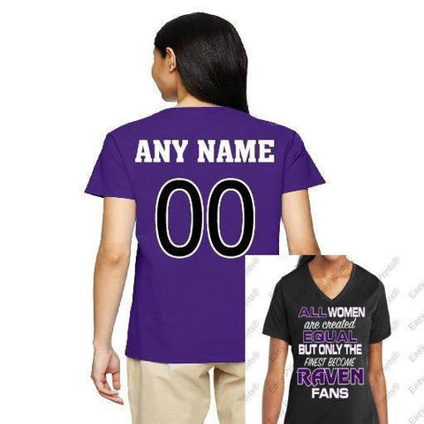 Custom All Women Are Created Equal Ravens Ladies V T-Shirt Purple or Black