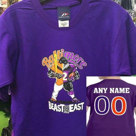 Custom Kids Beast of The East Ravens Orioles Tshirt Purple