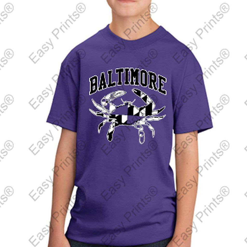 Baltimore Maryland Flag Crab Black and White Kids Tshirt Purple
