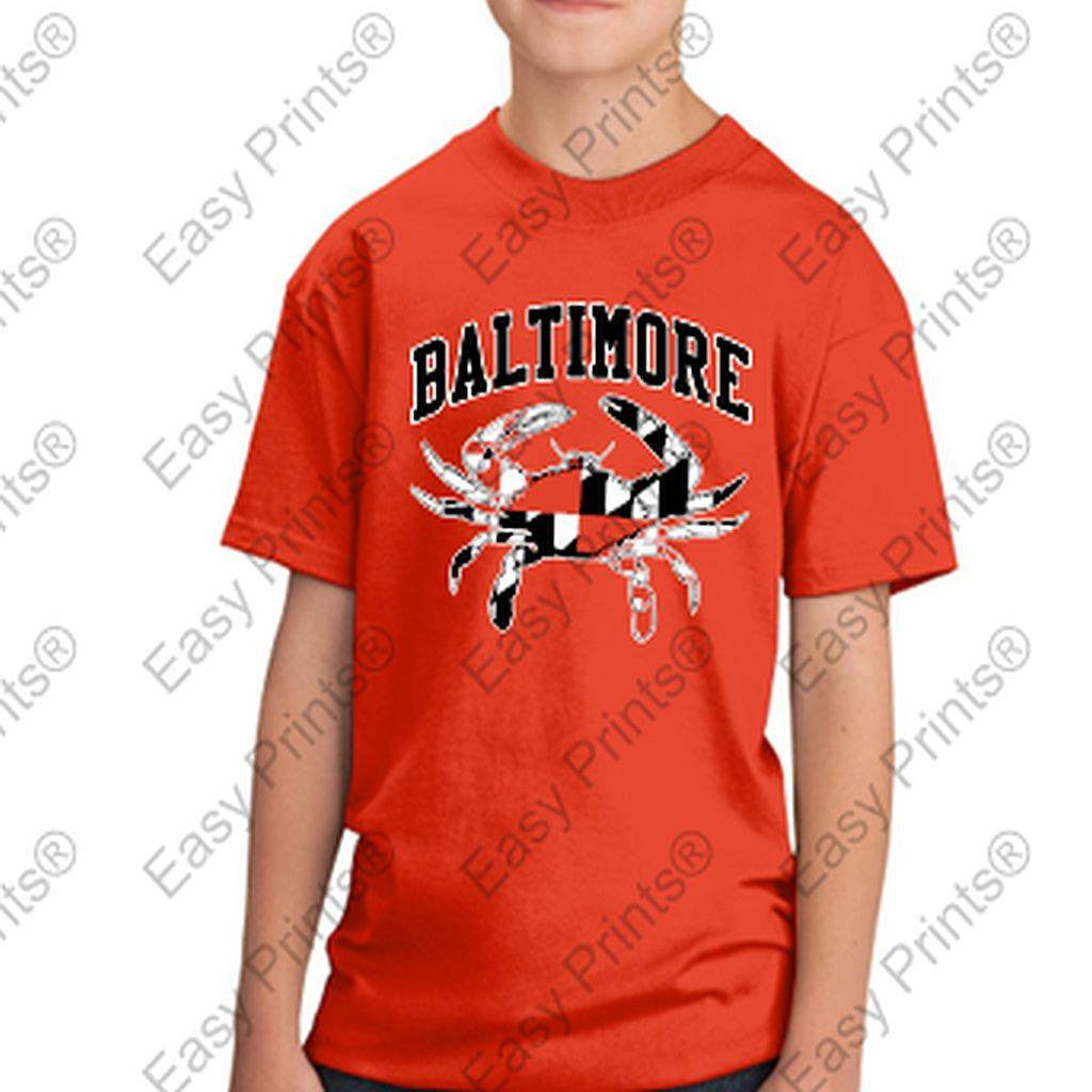 Baltimore Maryland Flag Crab Black and White Kids Tshirt Orange