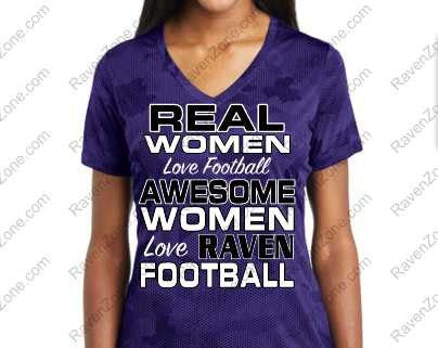 Real Women Love Football Camo Ravens Ladies Sport-Tek V-Neck Tshirt