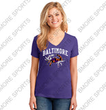 Baltimore Crab Ravens Orioles Purple Ladies V Tshirt
