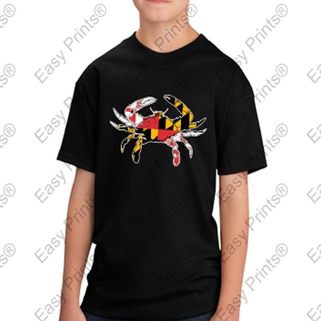 Baltimore Maryland Flag Crab Colors Kids Tshirt Black