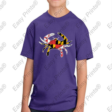 Baltimore Maryland Flag Crab Colors Kids Tshirt Purple