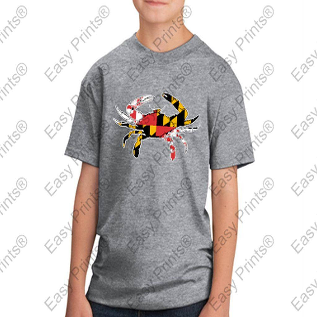 Baltimore Maryland Flag Crab Colors Kids Tshirt Gray