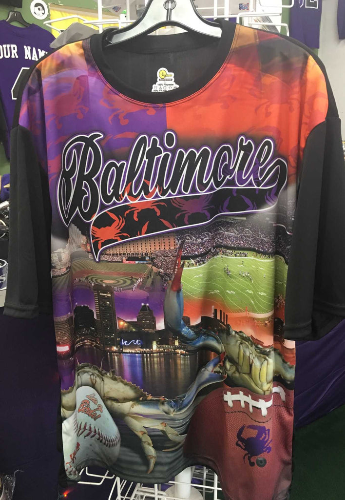 Custom Baltimore Ravens Orioles Split Baltimore Theme Sublimated Tshirt