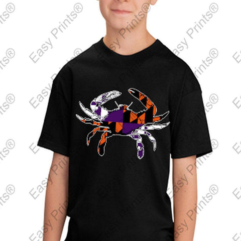 Baltimore Maryland Flag Crab Ravens Orioles Colors Kids Tshirt Black