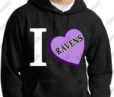I LOVE Ravens Ladies Black Hoody