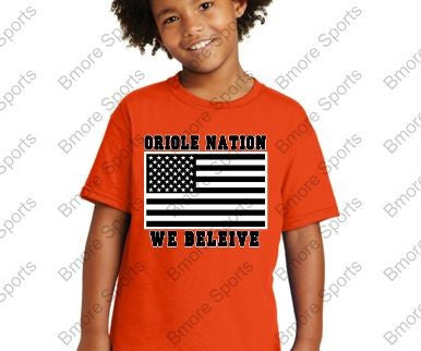Orioles Nation We Believe Orange Kids Tshirt