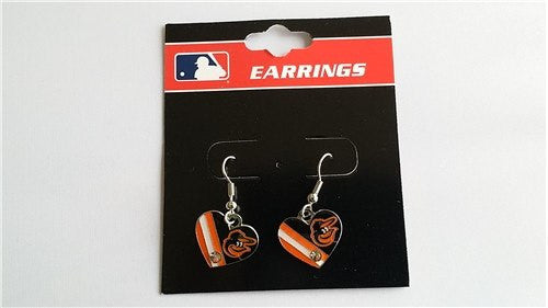Baltimore Orioles MLB Heart Flag with Rhinestone Silver Dangle Earrings