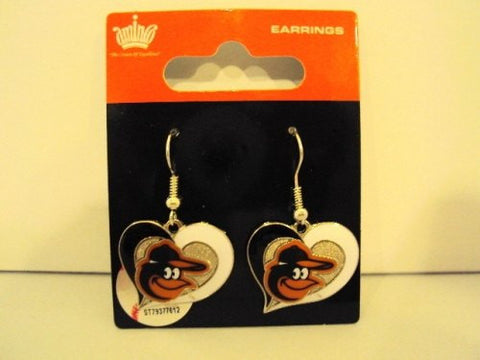 Baltimore Orioles MLB Silver Swirl Heart Dangle Earrings