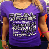 Custom Real Women Love Football Ravens Ladies V T-Shirt