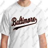 Custom Baltimore Baseball Script White Orioles T-Shirt