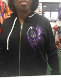 Raven Football Purple Glitter Ladies Full-Zip Hooded Sweatshirt
